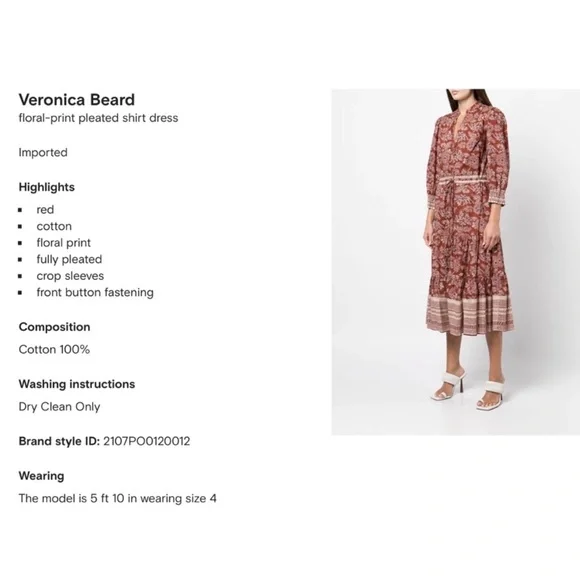 New Veronica Beard Swedie Red rust Floral Cotton Border Print Midi Dress paisley - Picture 8 of 15